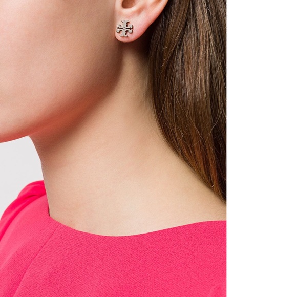 TORY BURCH • Classic Silver Logo Earrings - Picture 2 of 5
